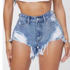 Ripped Fringe Hem Denim Shorts